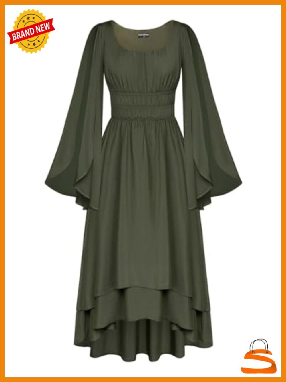 Renaissance Costume Split Bell Sleeve Double Layered High Low Dress